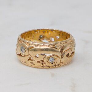 Vintage ArtCarved 14K Gold Floral Diamond Wedding Band Ring 8.6g Size 6.5